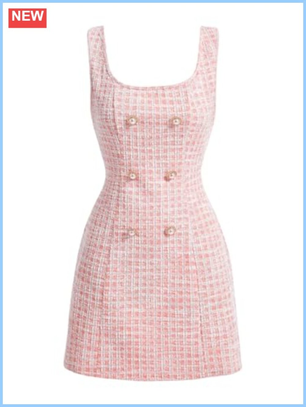 Floerns Women's Sleeveless Square Neck Plaid Tweed Work Mini Dress